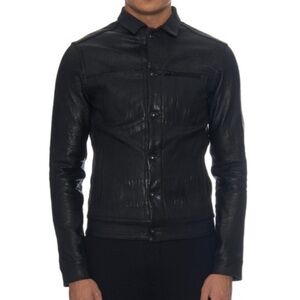 Longjourney leather and coated jersey biker jacket
